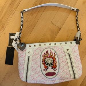 NWT Ed Hardy Shoulder Bag in White and Pink